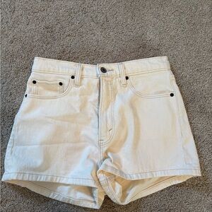 Abercrombie & Fitch Off-White High-Rise Denim Shorts